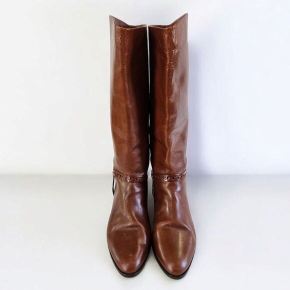 Etienne Aigner Vintage Alexis Brown Leather Harness Equestrian Riding Boots 7 - Picture 3 of 16